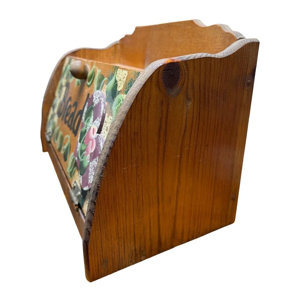 Vintage Wooden Bread‎ Box Hand Painted Farmhouse Kitchen Storage Bin Rustic Wood